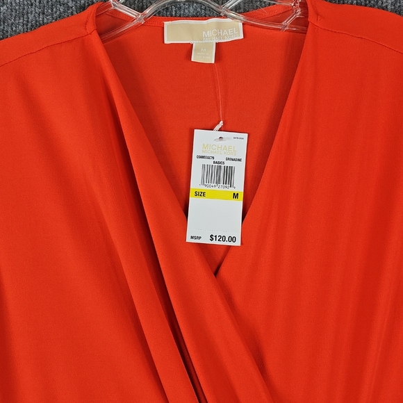 Michael Kors Sleeveless V-Neck Coral Red Gold Hardware Women's Dress MSRP $120 - Picture 2 of 10